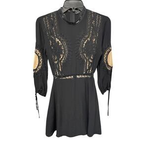 Dance & Marvel Black Mini Dress with Crocheted Details size Small